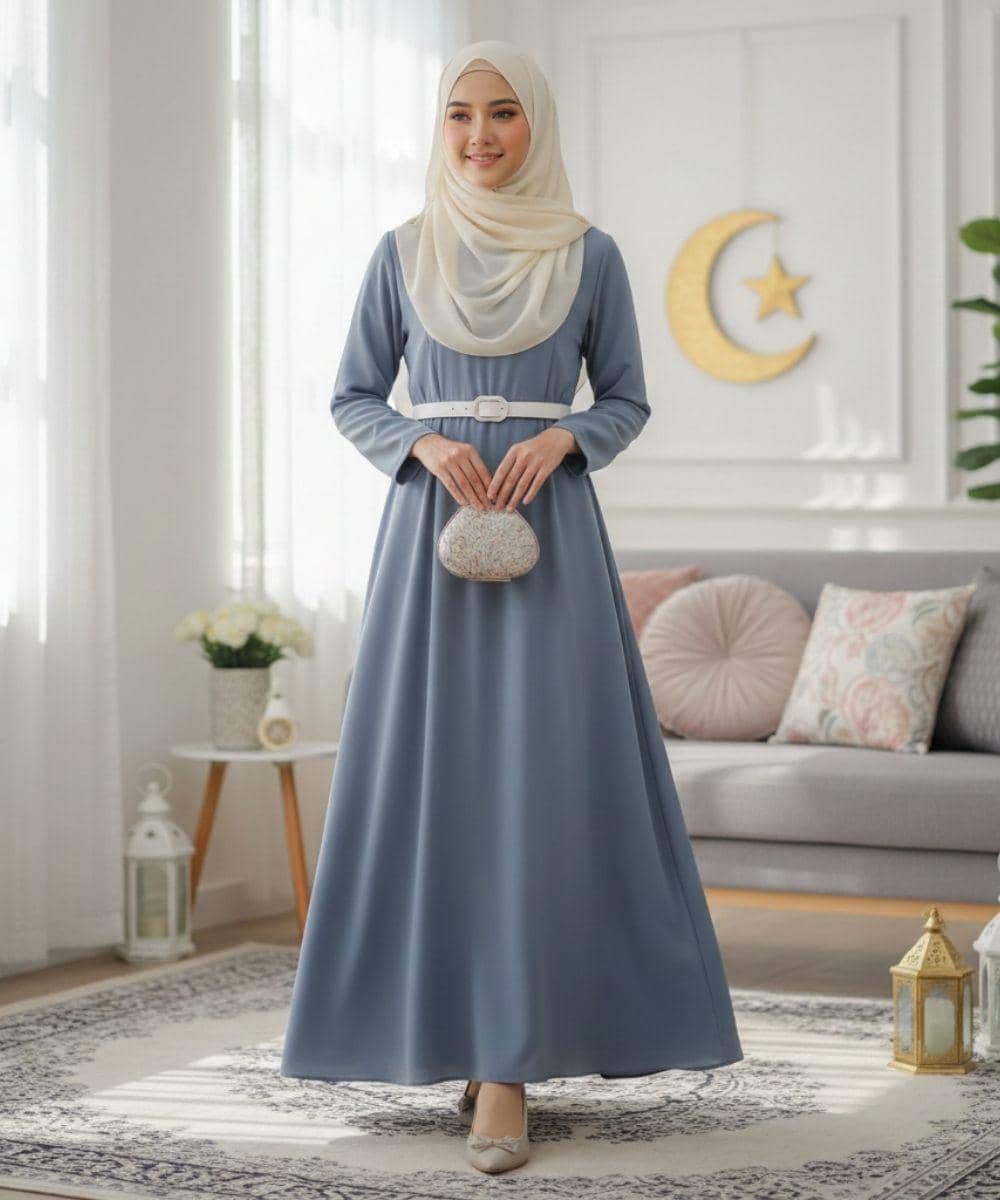 7 Inspirasi Model Baju Lebaran Warna Ash Blue