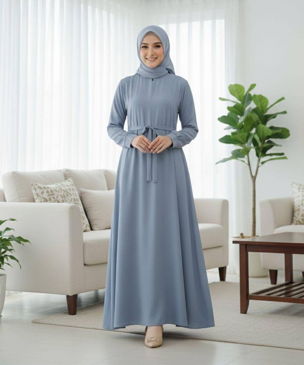 7 Inspirasi Model Baju Lebaran Warna Ash Blue