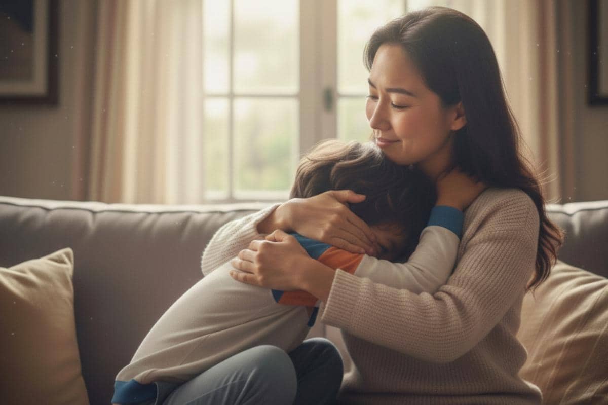 mama dan anak berpelukan