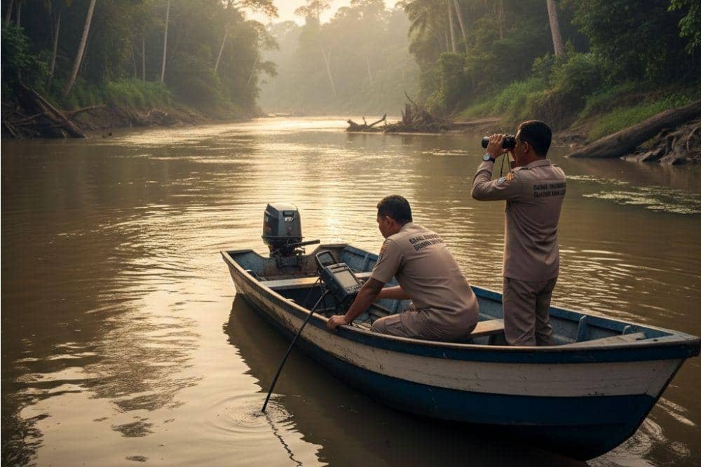 Petugas menyisir sungai