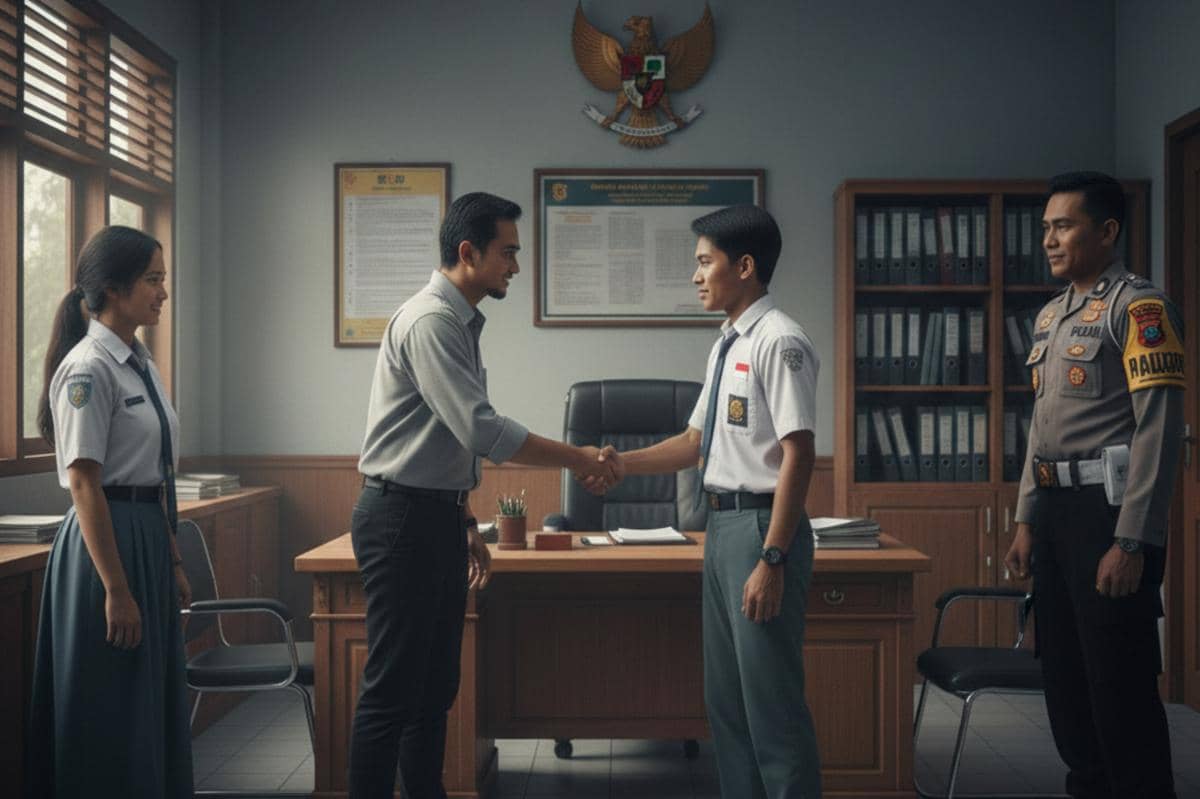 ilustrasi guru dan murid berdamai