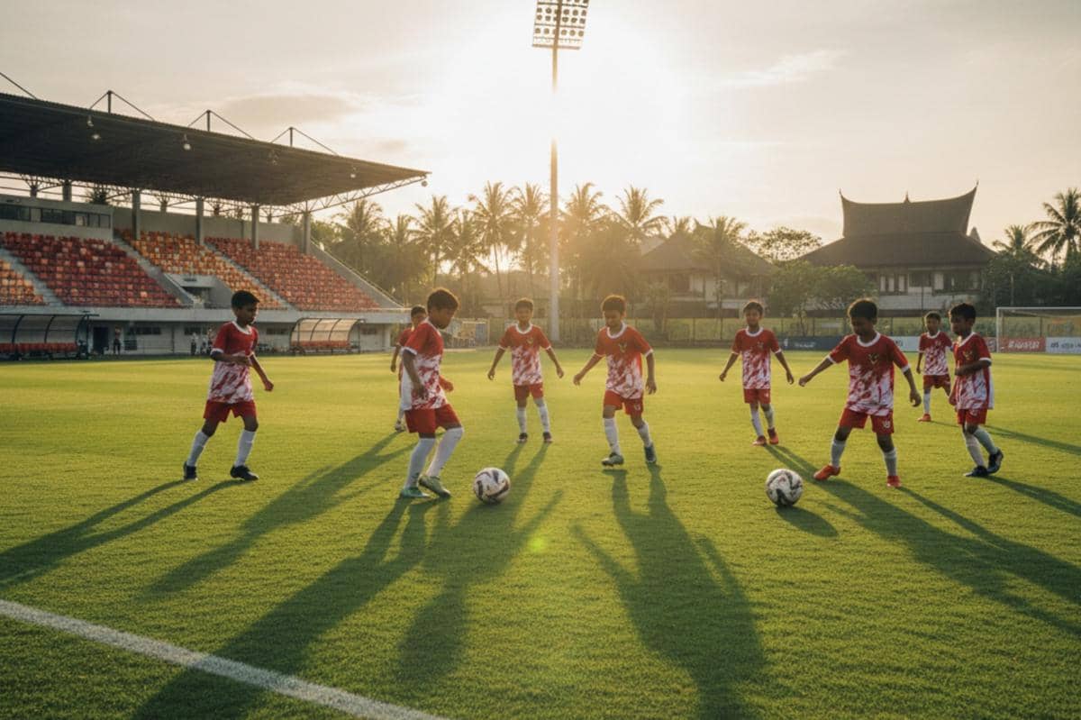 ilustrasi anak-anak bermain bola di lapangan