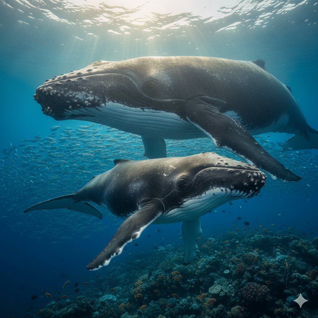 anak paus dan induk berenang bersama