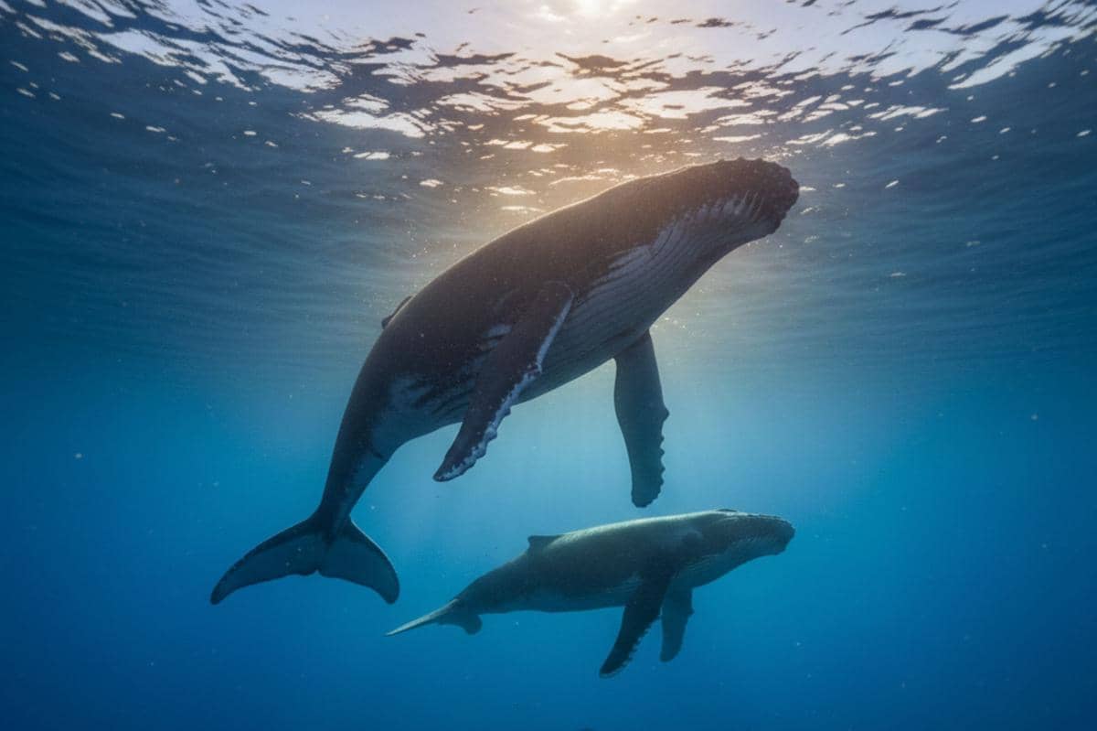 paus berenang di laut