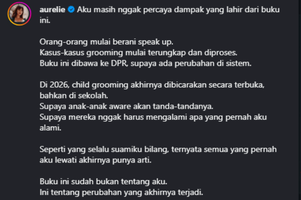 Aurelie Moeremans Rilis Buku, Perjuangan Lawan Child Grooming di 2026