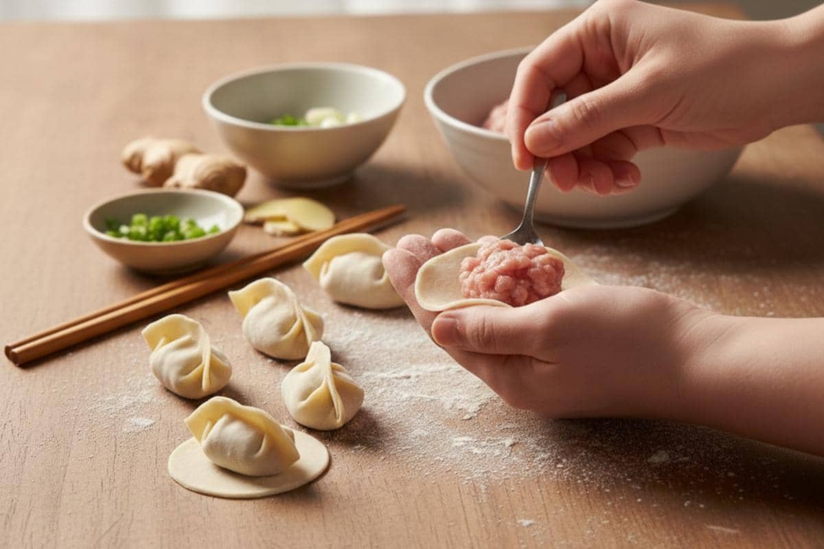 orang sedang isian adonan makanan