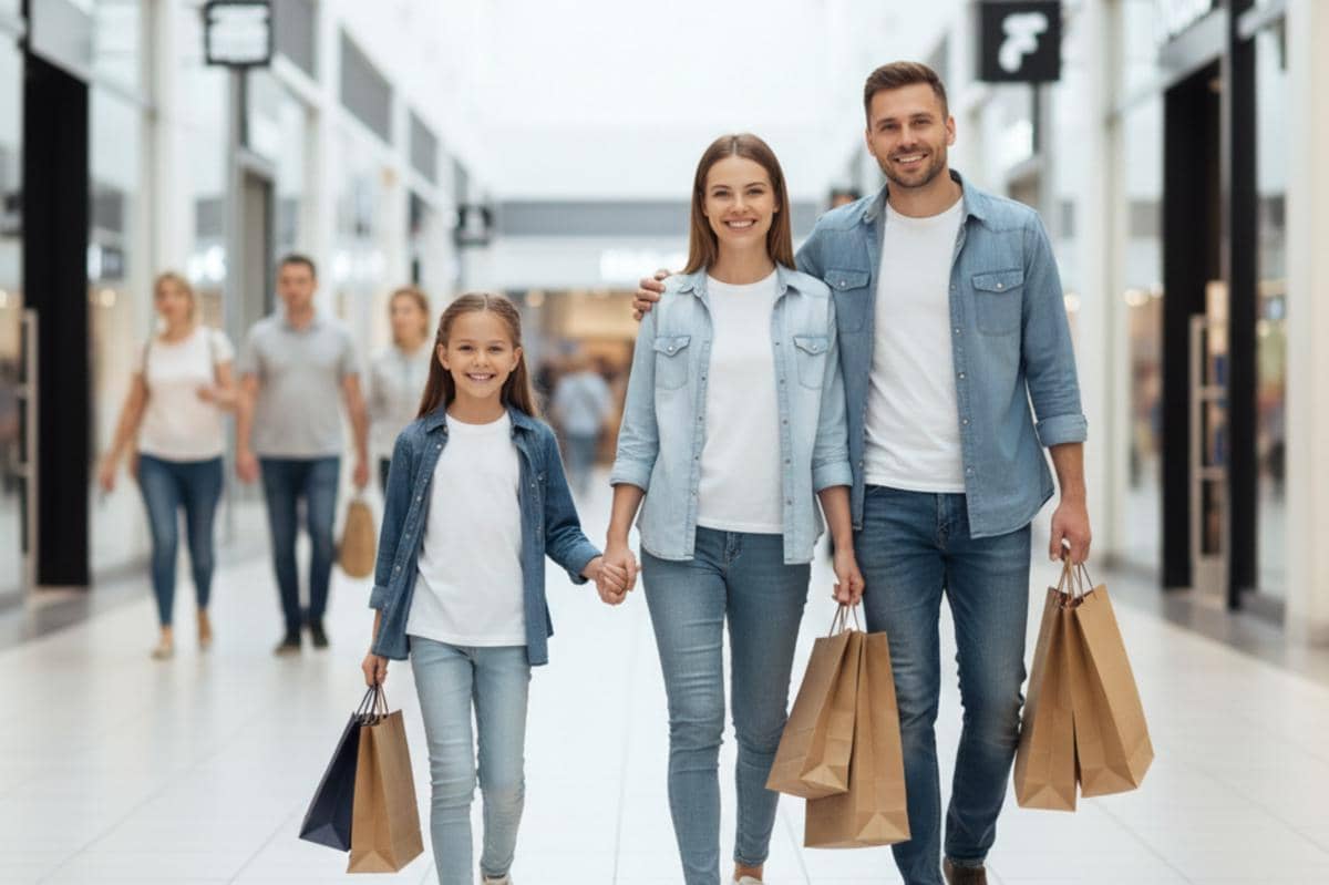 keluarga sedang belanja di Mall