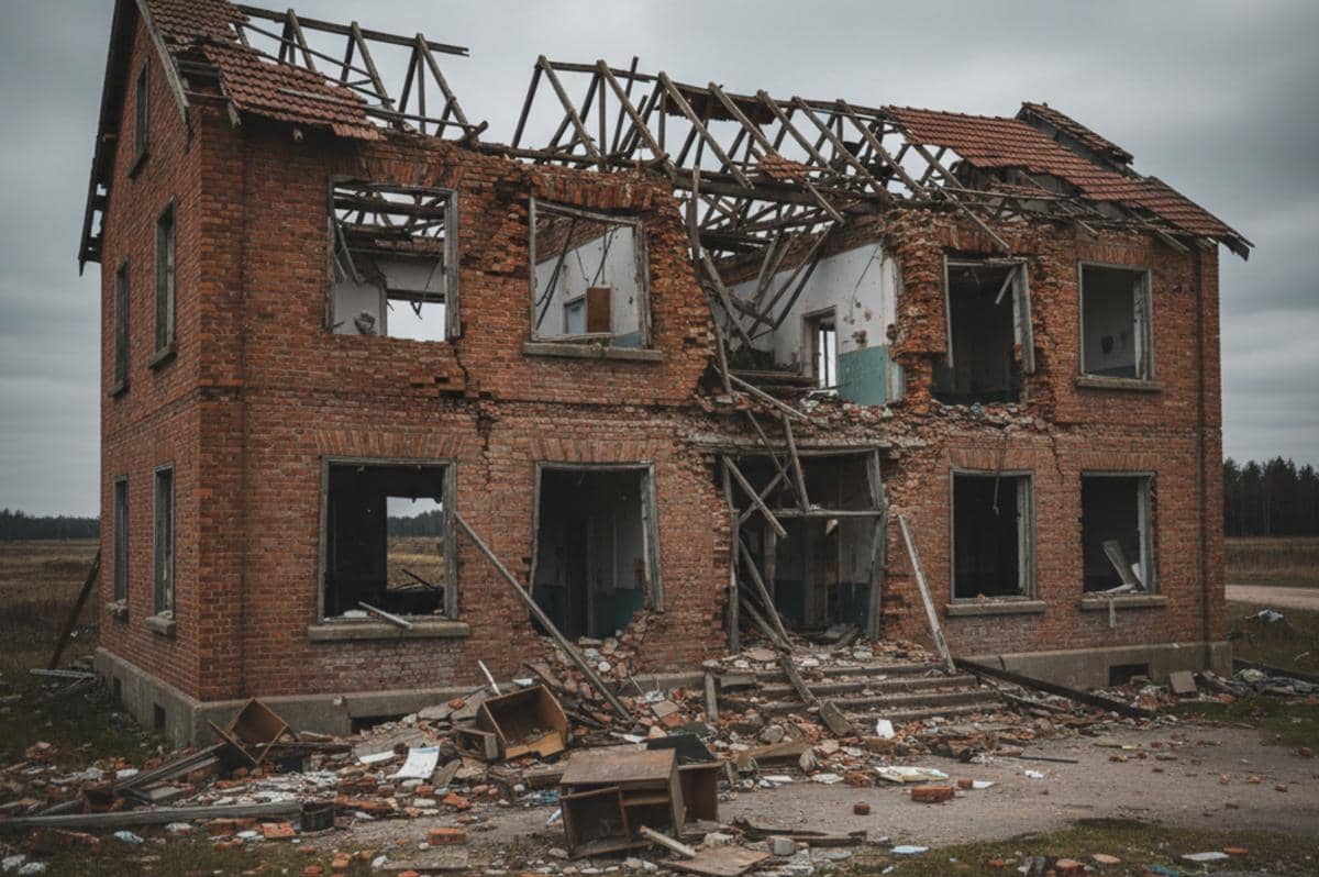 ilustrasi bangunan sekolah rusak