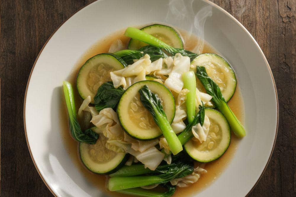 Tumisan zukini, pakcoy, dan kol putih