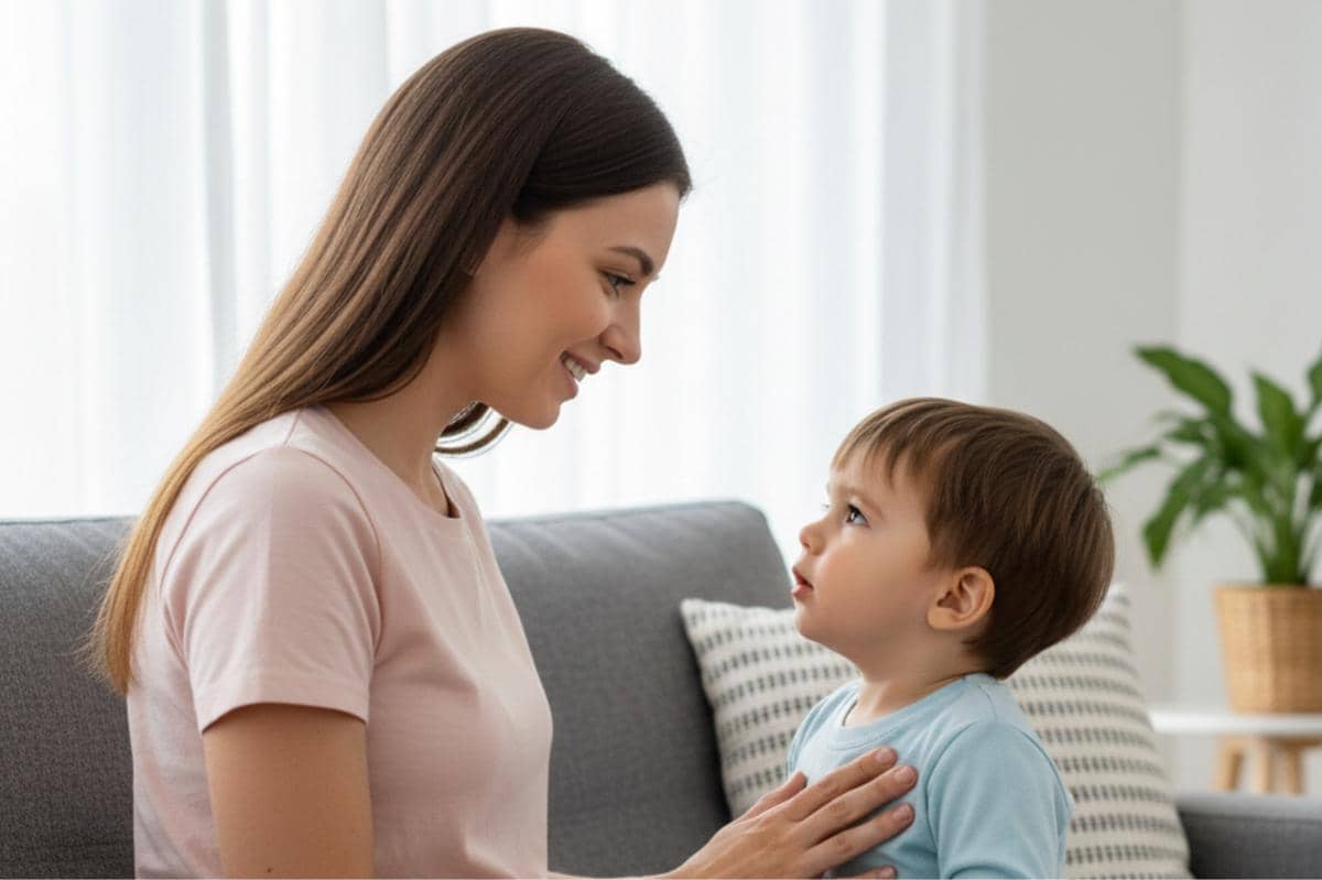 orangtua sedang membantu anak bernafas dengan baik