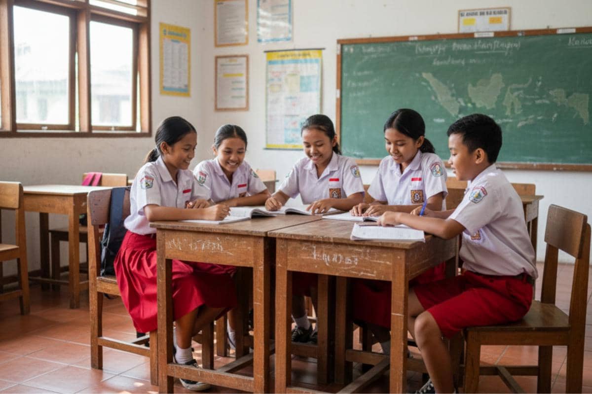 anak SD sedang kerja kelompok