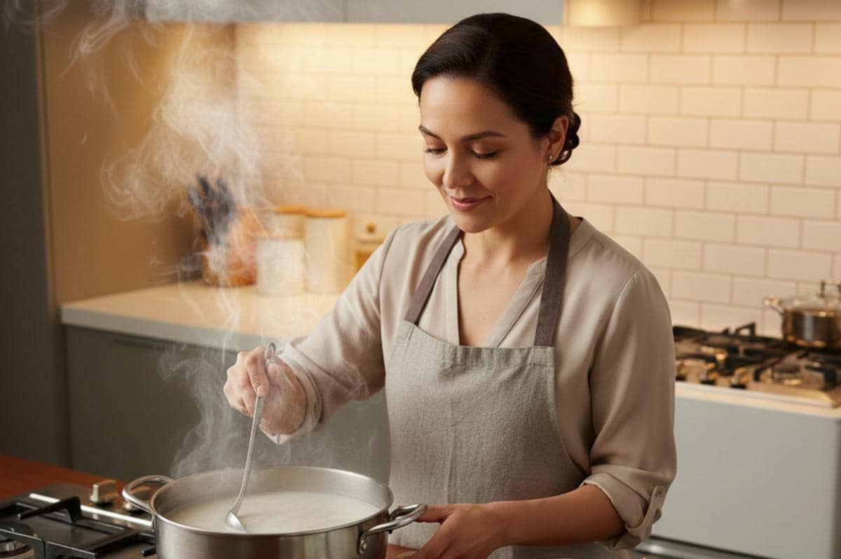 ibu sedang memasak di dapur