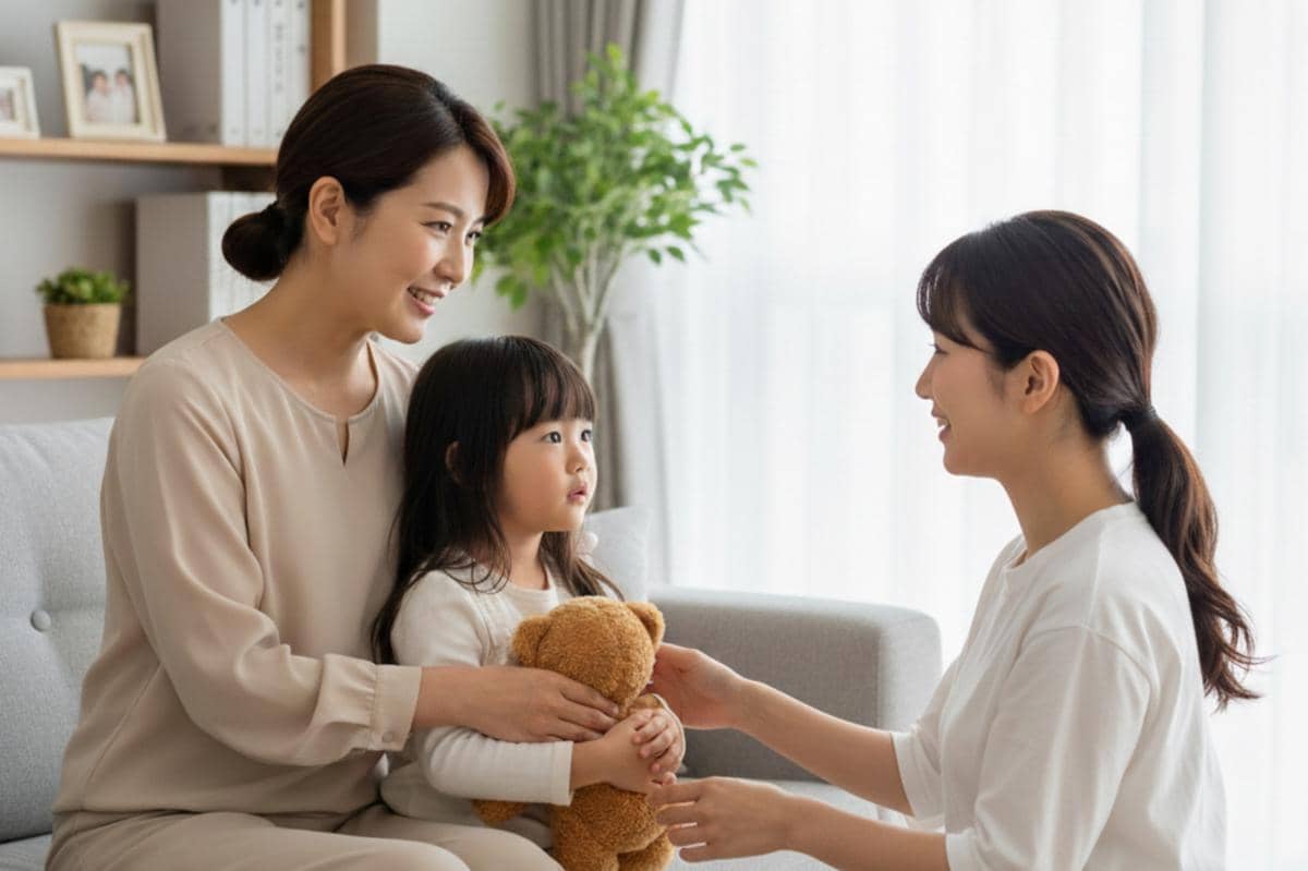 seorang anak sedang berkenalan dengan tante