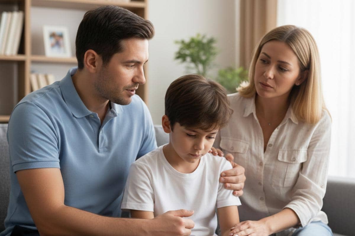 anak sedih dihibur oleh orangtua