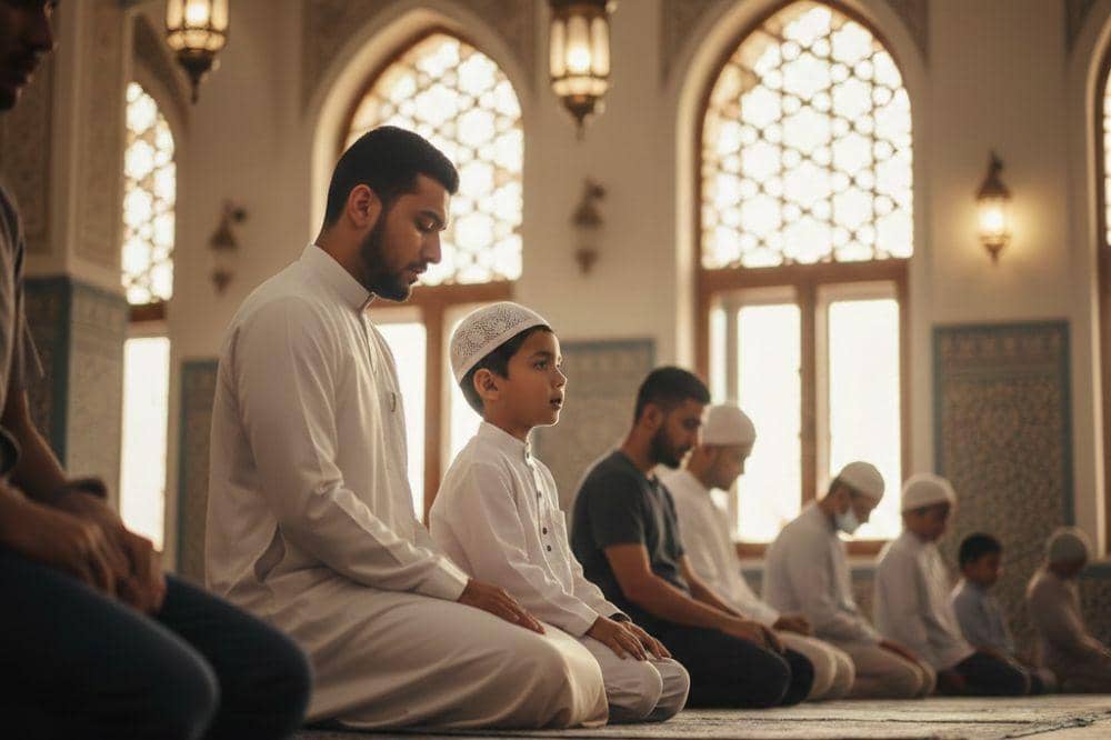 Anak salat berjamaah di masjid