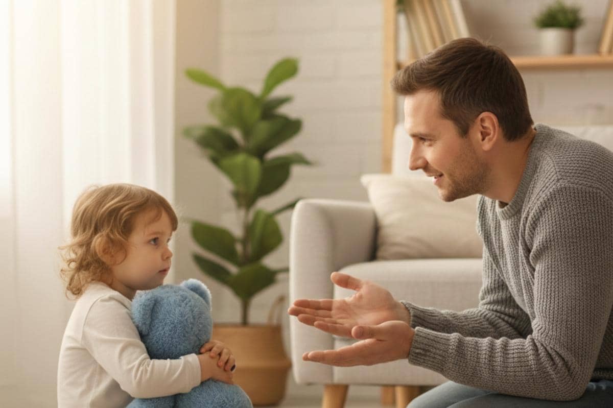 ayah dan anak sedang berbicara