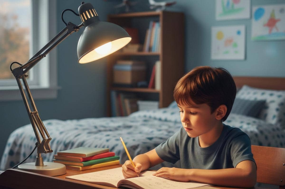 anak sedang belajar di kamar