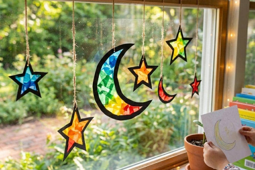Hiasan jendela bulan & bintang suncatcher