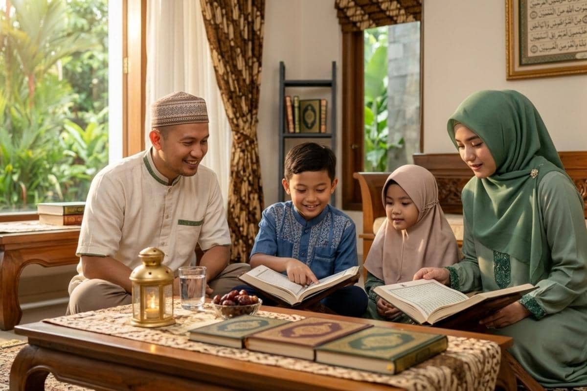 keluarga sedang membaca kitab suci Al-Qur'an