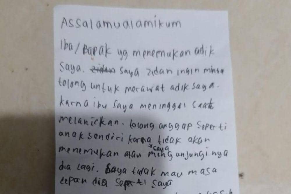 Isi Surat Kakak 12 Tahun Tinggalkan Adik Bayi di Gerobak karena Ibu Meninggal
