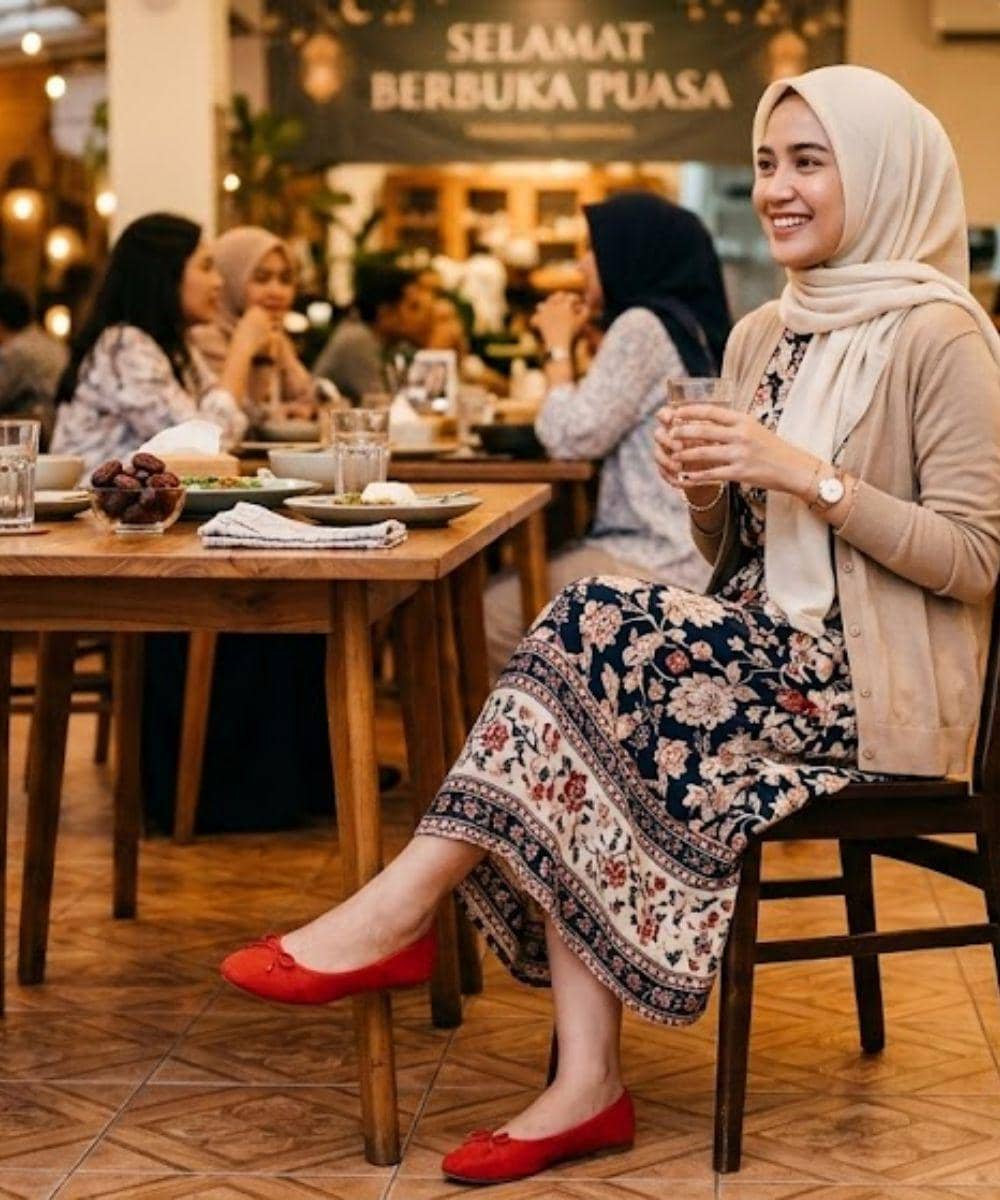 7 Rekomendasi Flat Shoes Warna Merah untuk Bukber