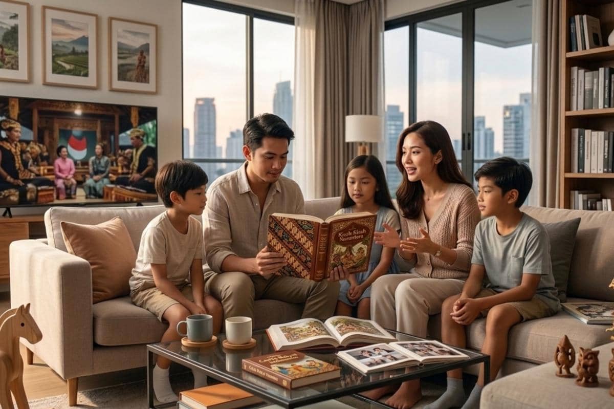 orangtua sedang membacakan kisah pahlawan nasional