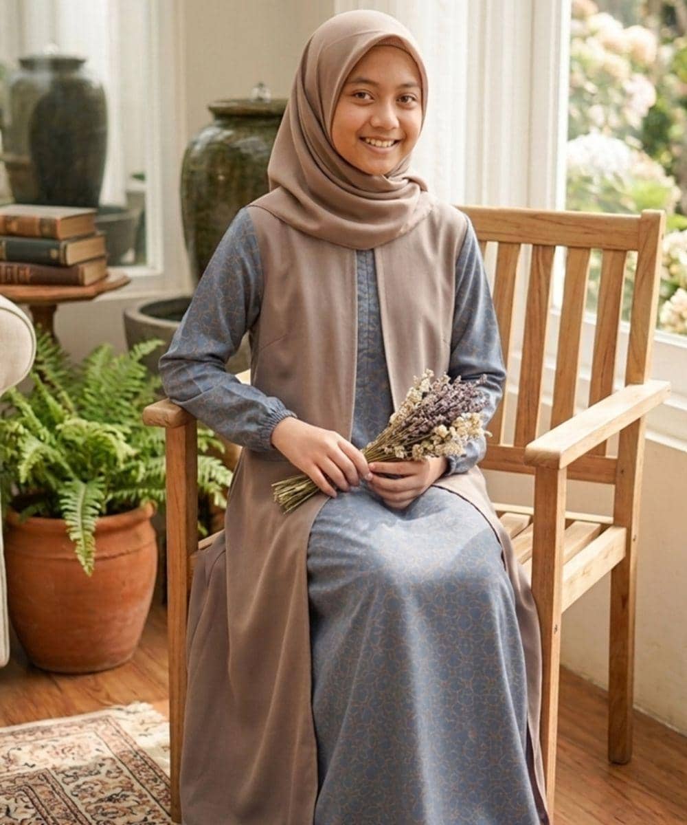 Gamis set dengan vest/outer tanpa lengan