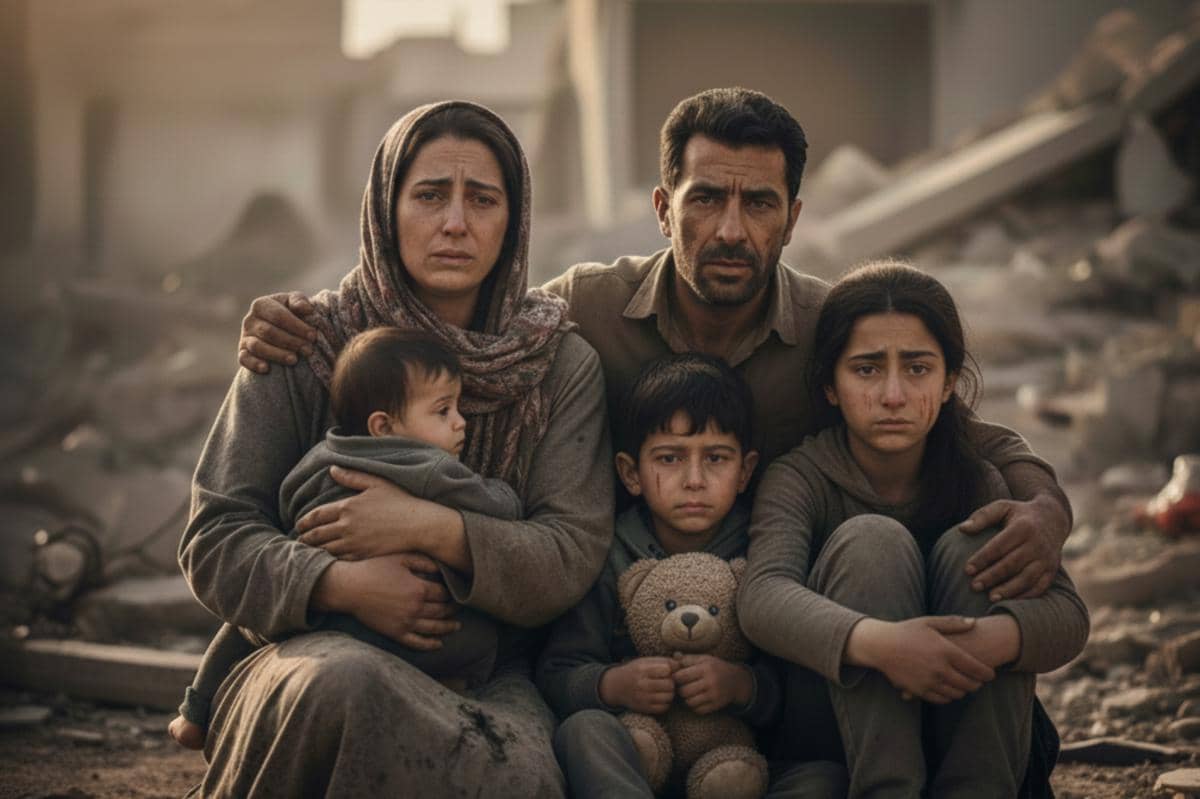 ilustrasi keluarga dampak ledakan dan perang