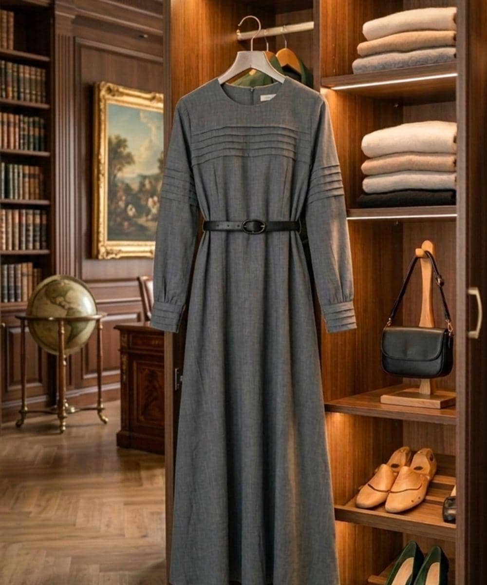 Gamis monokrom dengan belt