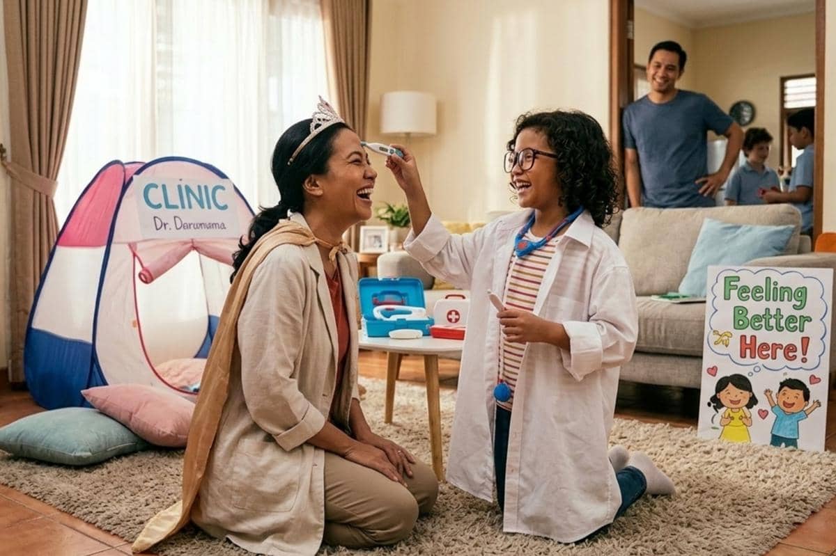 anak sedang bermain bersama Mama