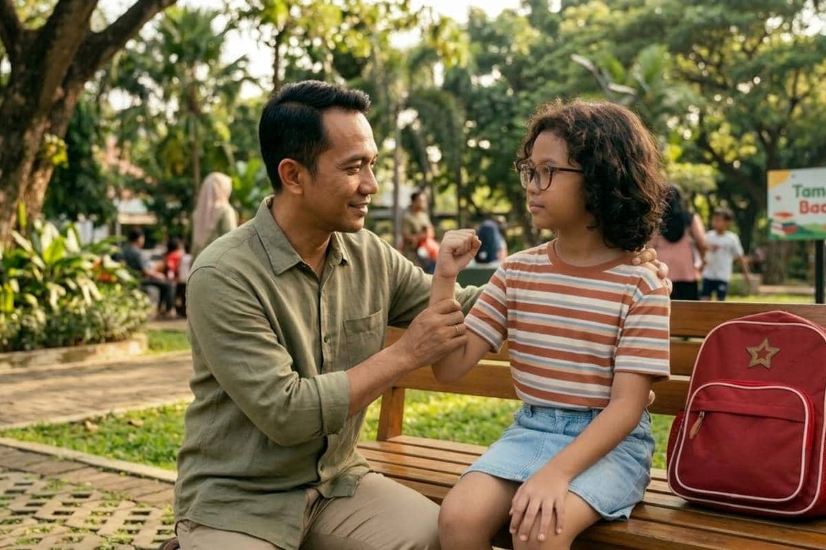 ayah sedang mengajari anak