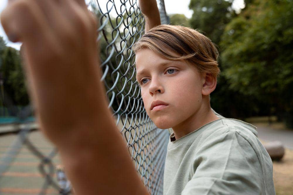 Anak lak-laki menyendiri di lapangan