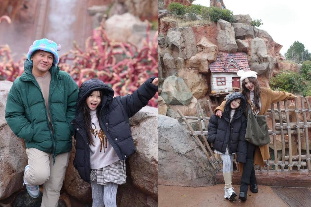 Gempi bersama Gading dan Gisel di Tokyo Disneyland