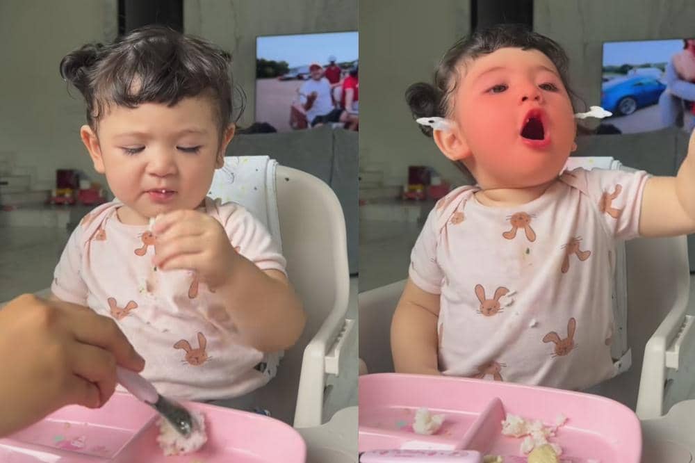 Hagia anak Jedar sudah bisa makan sendiri