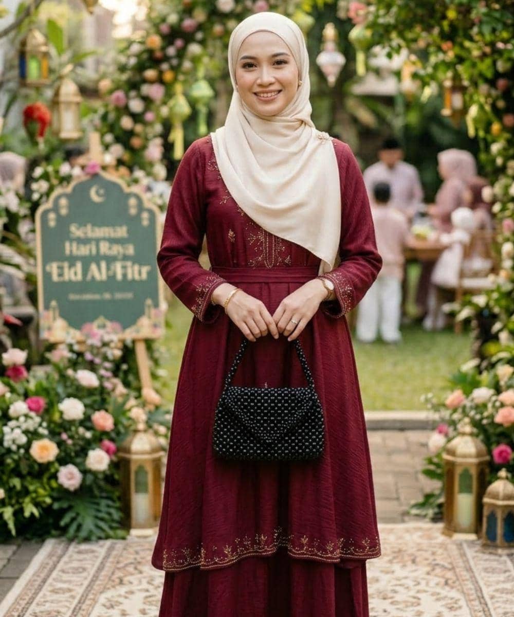 Cara Padu Padan Gamis burgundy agar Bisa Dipakai Kembali 