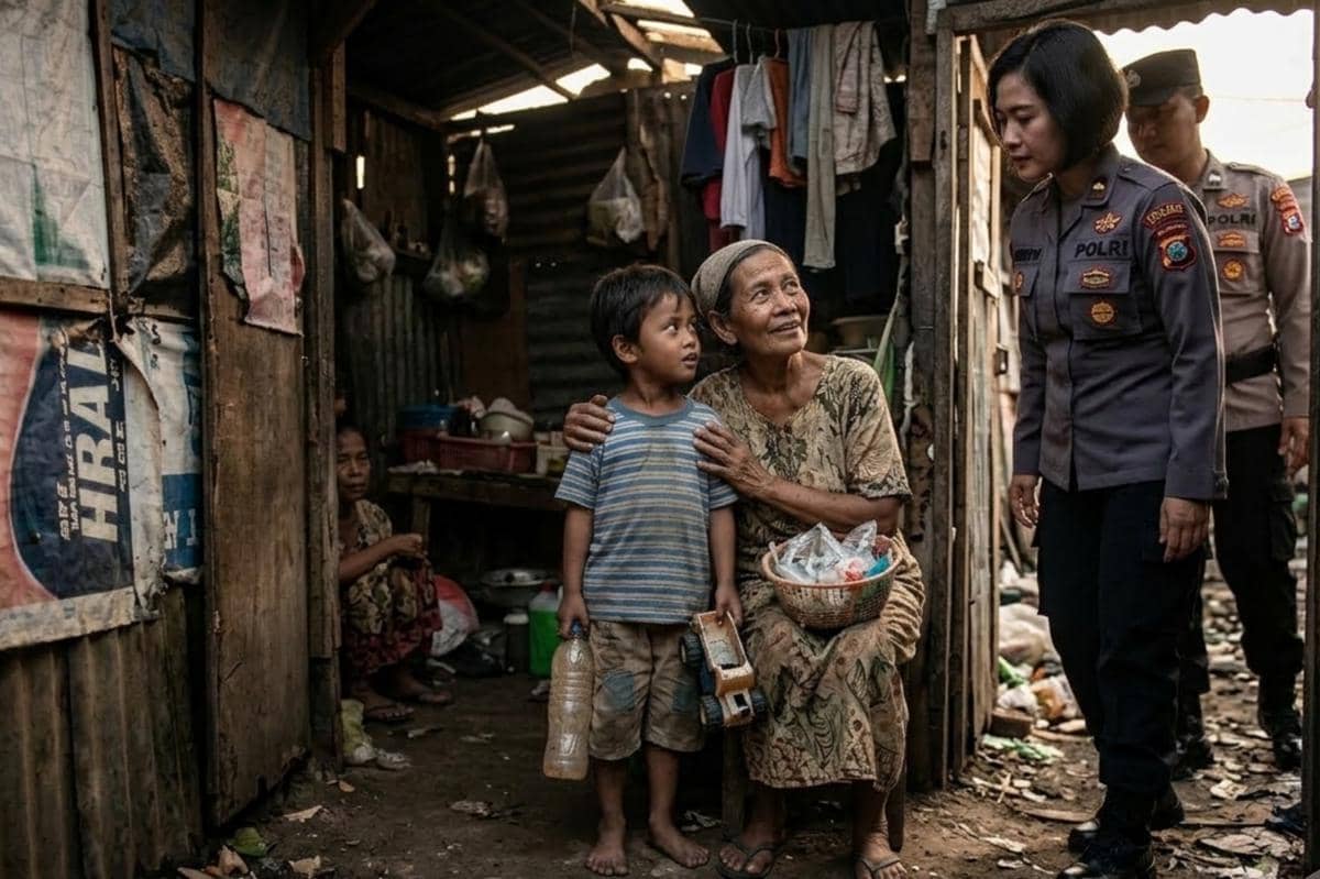 polisi mendatangi keluarga miskin di jakarta