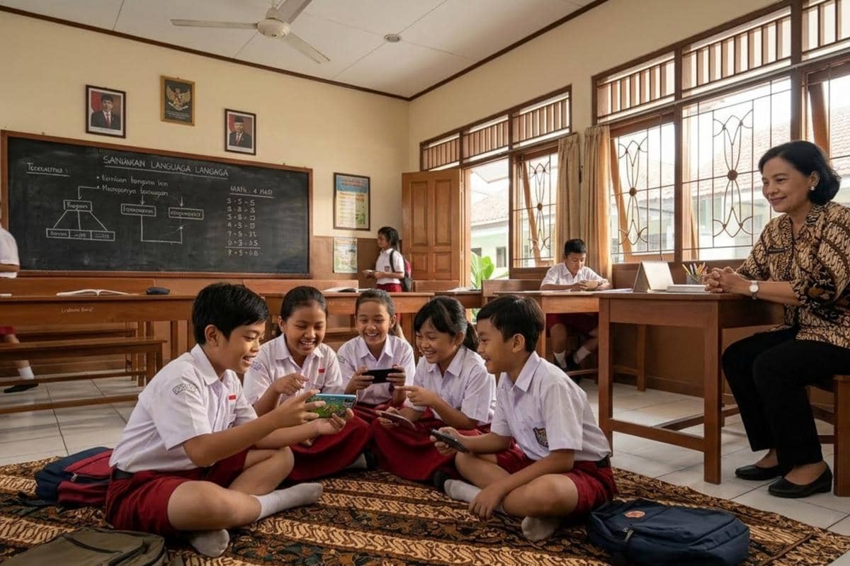 siswa sedang bermain HP di sekolah