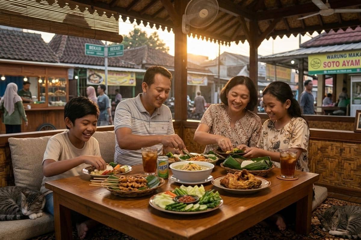 orangtua dan anak sedang makan bersama