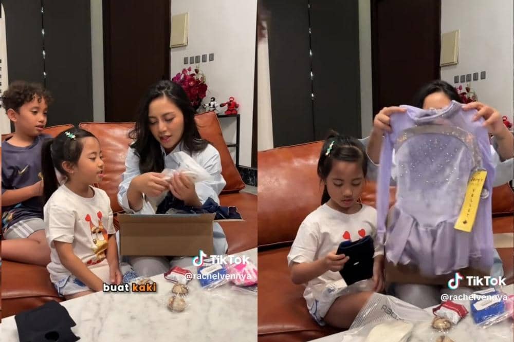 Rachel, Chava, dan Xabiru membuka paket ice skating Chava