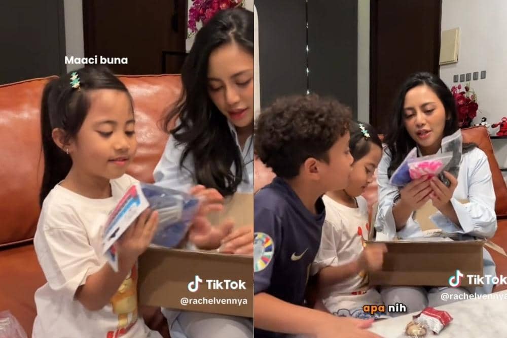 Rachel, Chava, dan Xabiru membuka paket ice skating Chava