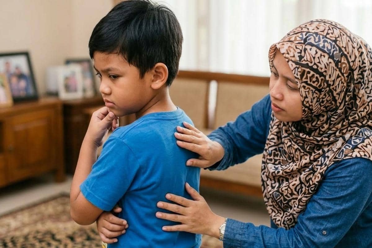 orangtua sedang mengecek bagain punggung anak