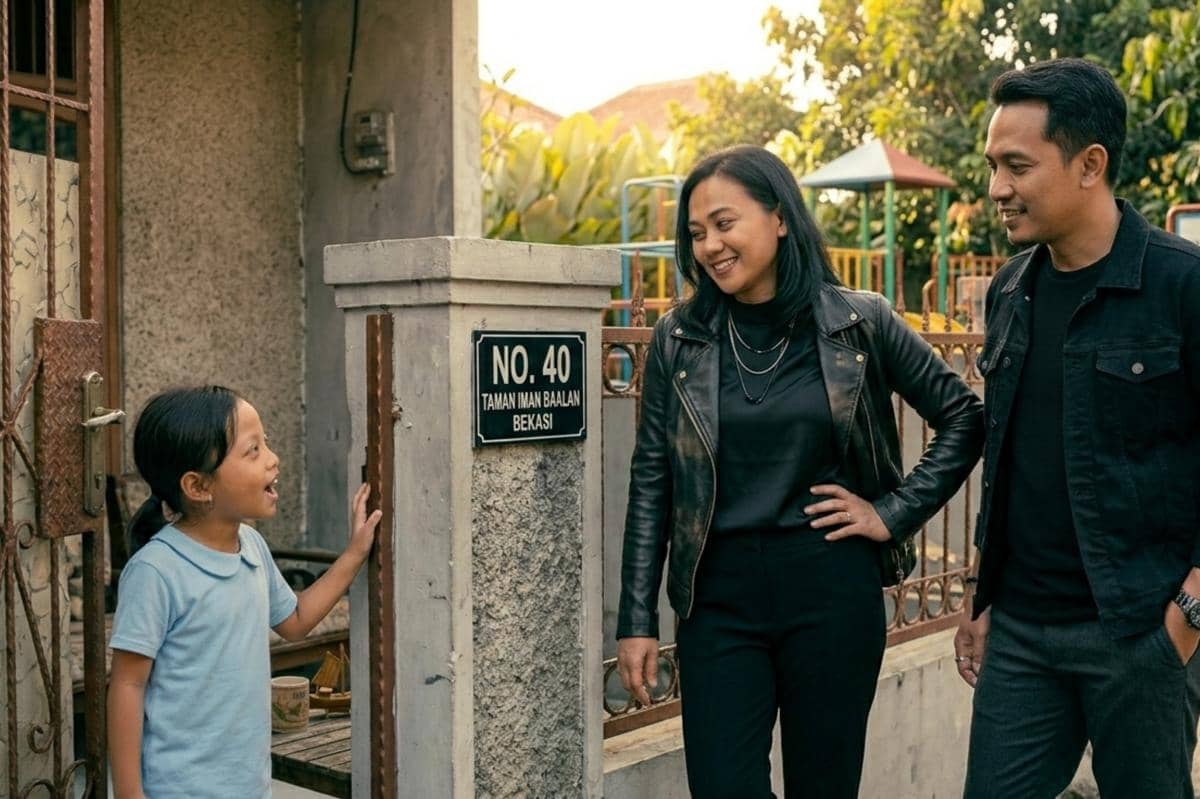 anak sedang berbicara dengan orang asing di luar rumah