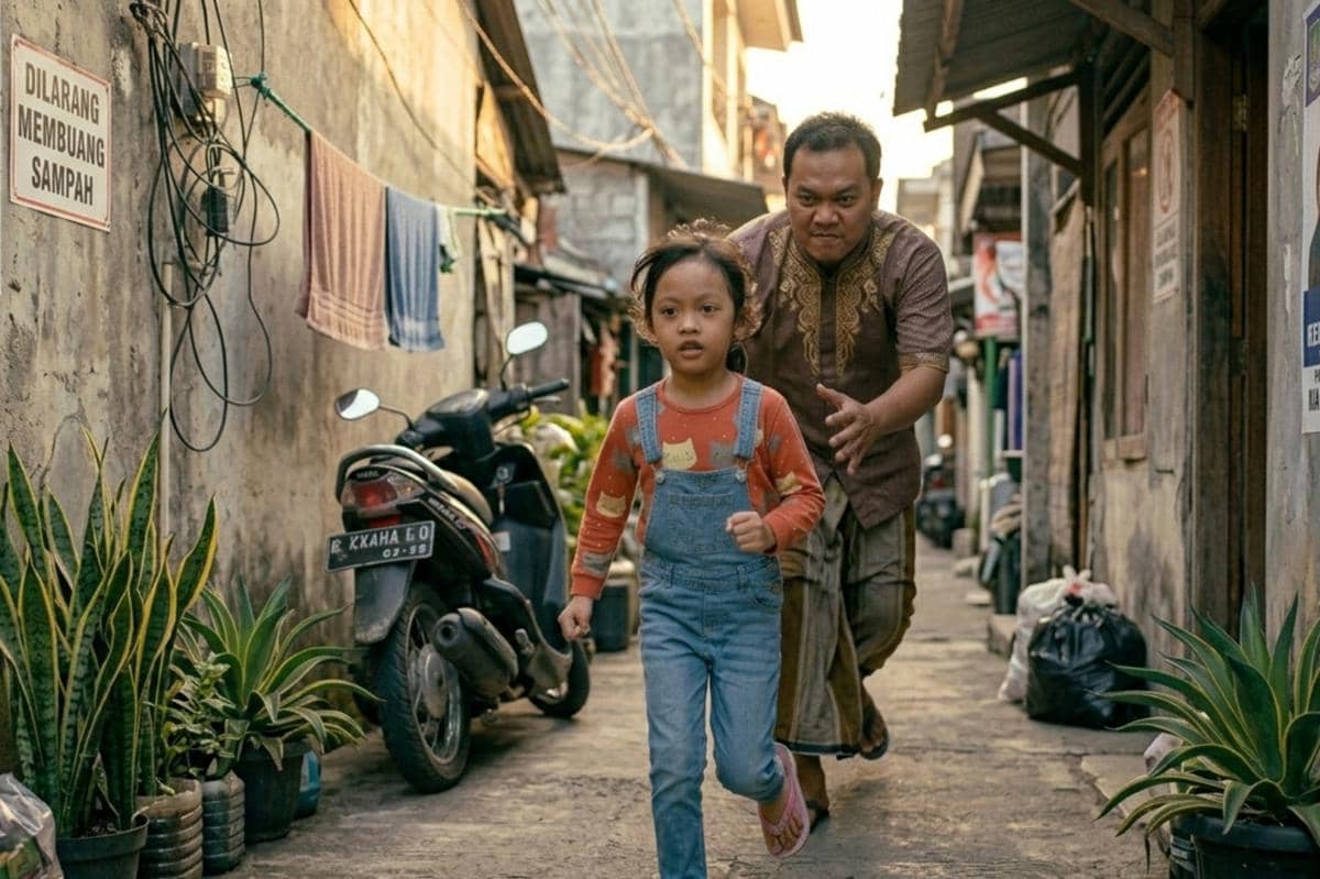 anak perempuan sedang dikerjar oleh laki-laki di luar rumah