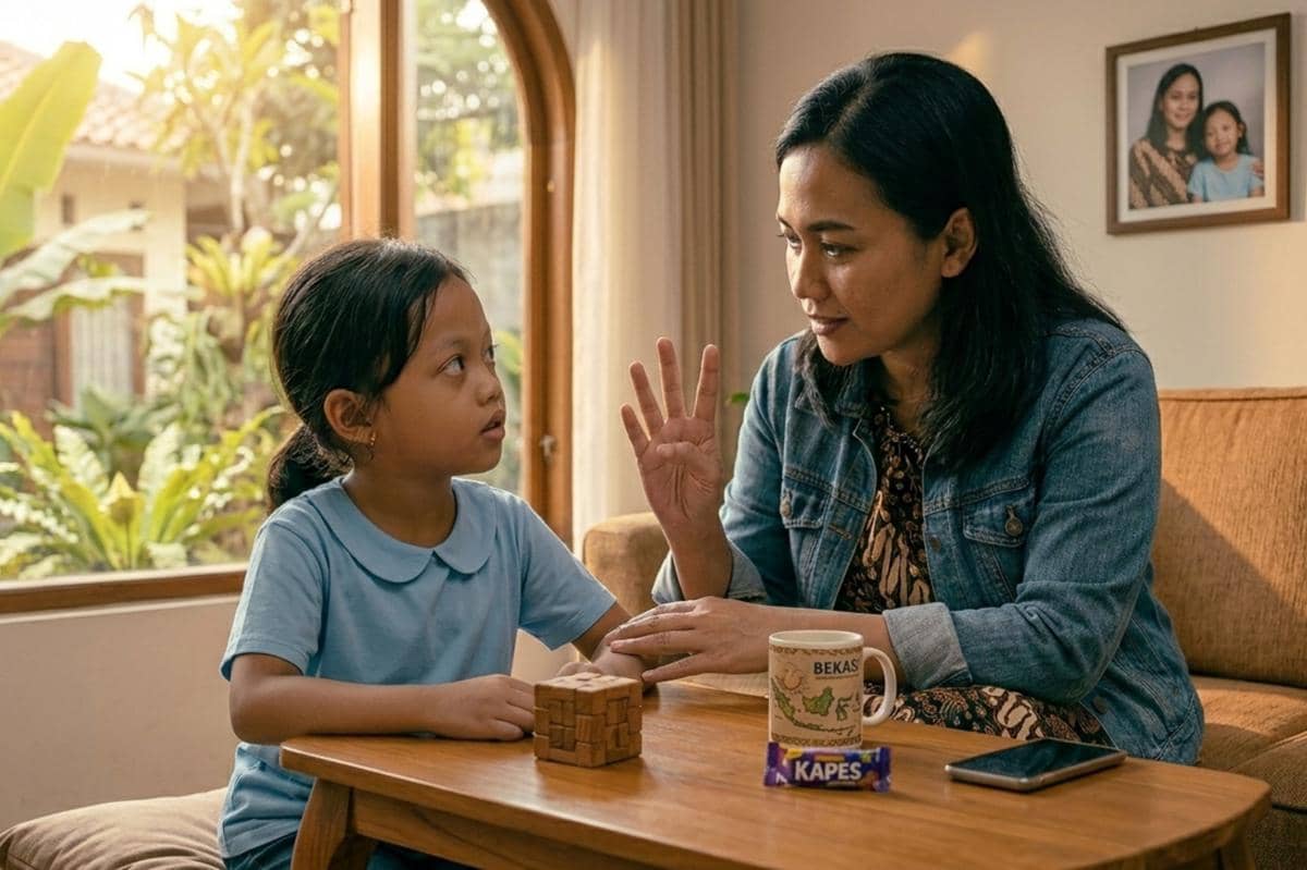 mama sedang mengajarkan kode ke anak