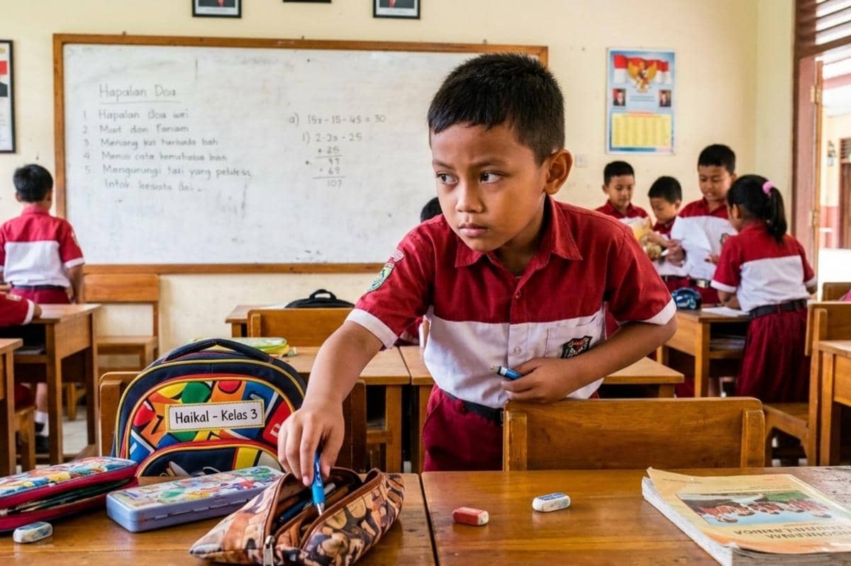 gambar anak sedang mencuri barang teman