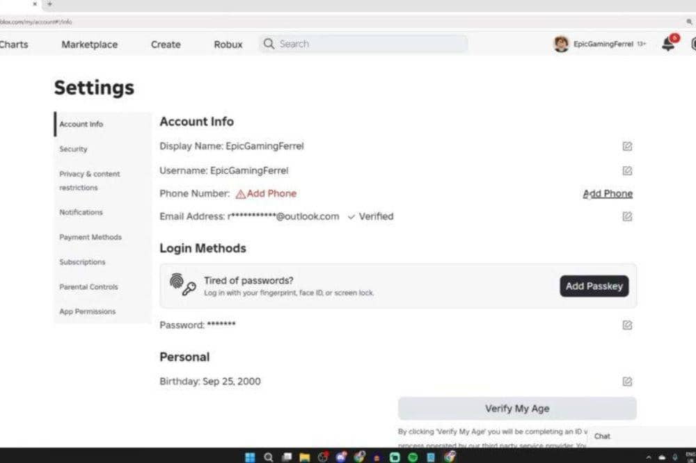 Setting "Login" di Roblox