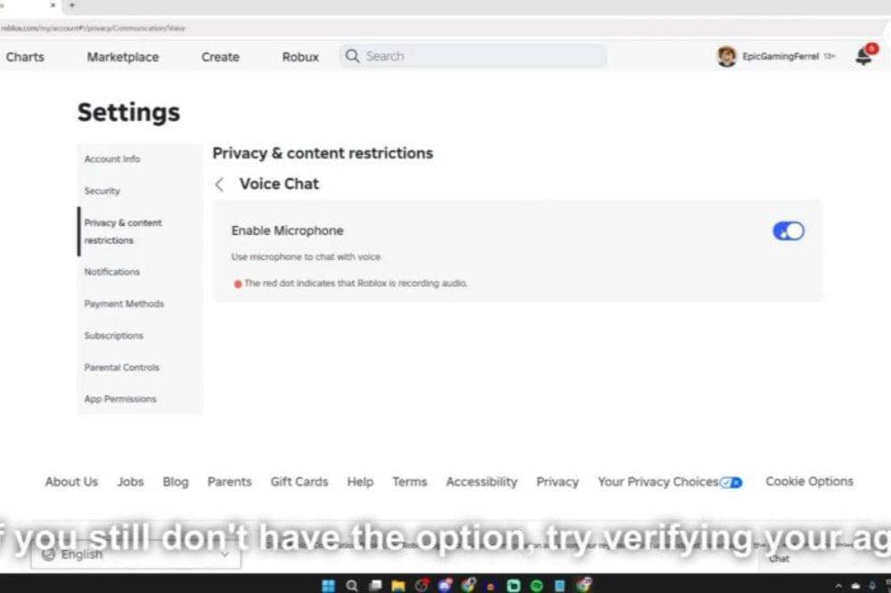 Setting "Voice Chat" di Roblox