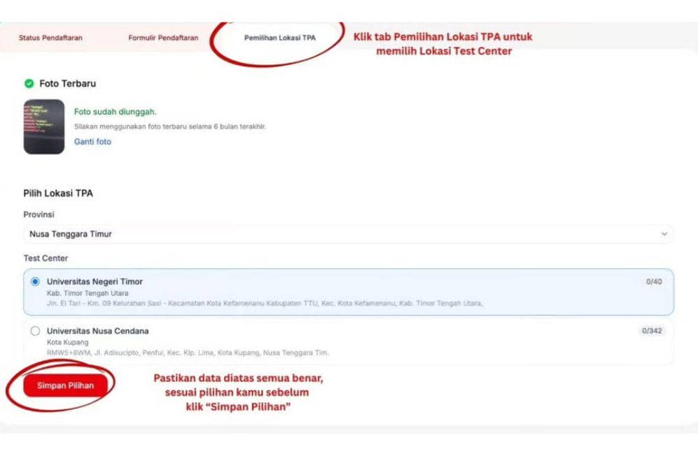 Tutorial memilih lokasi test center Sekolah Unggul Garuda