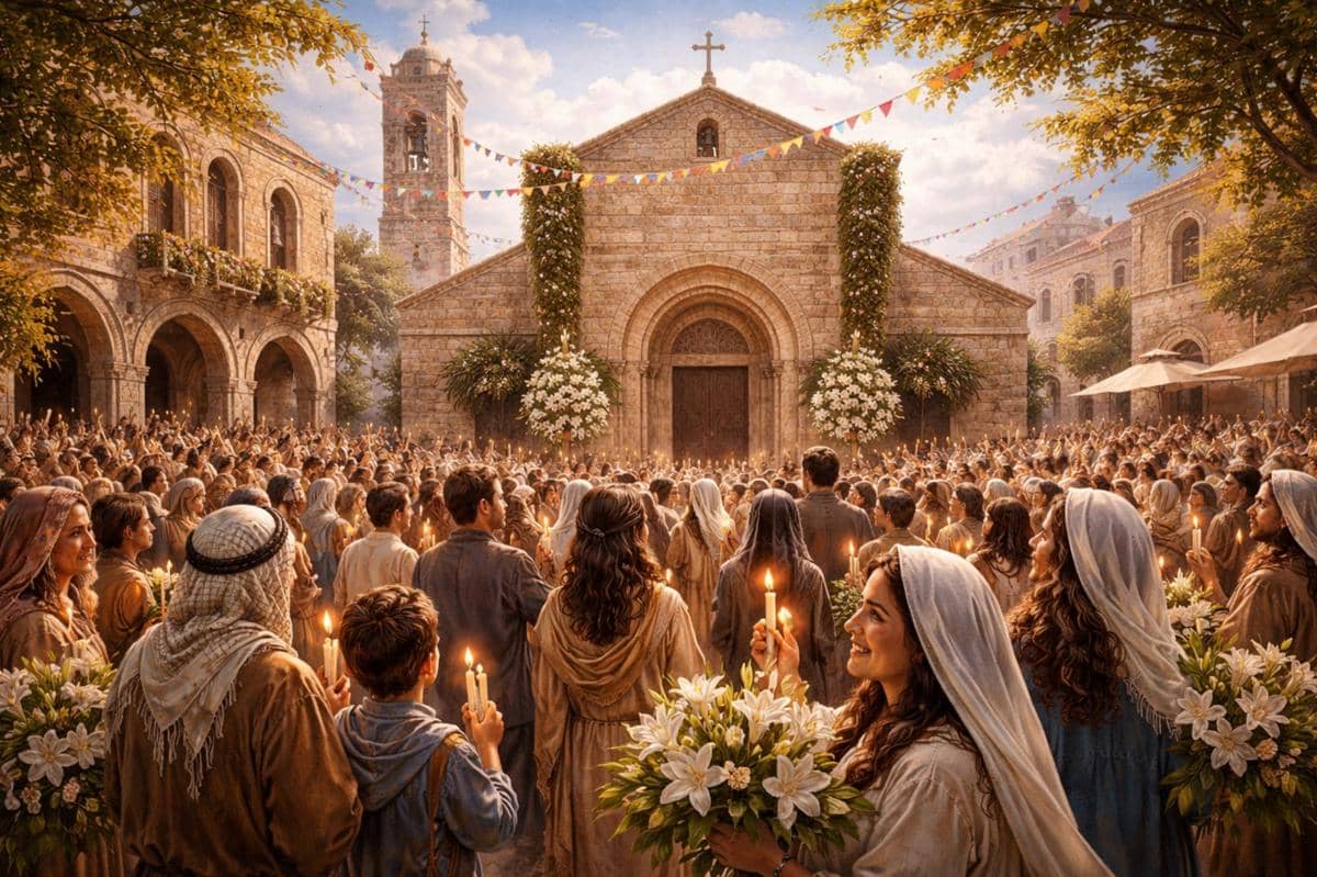 sekumpulan orang merayakan kenaikan Isa Almasih