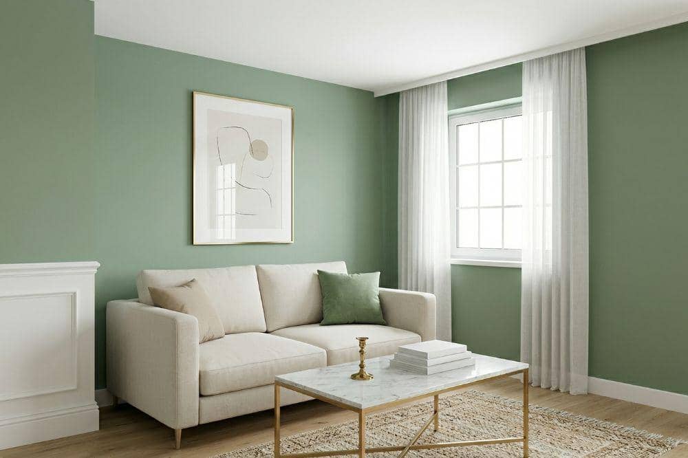 10 Ide Cat Tembok Warna Hijau Sage untuk Ruang Tamu 1